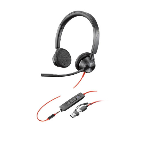 Poly Blackwire 3325 Stereo Microsoft Teams Certified USB-C Headset +3.5mm Plug +USB-C/A Adapter-19684306