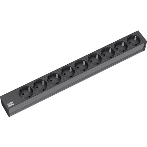 Bachmann 19"-Steckdosenleiste ALU 1HE, 9-fach 35?, schwarz, 2,0m, ohne Schalter