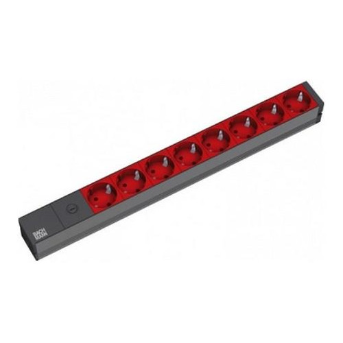 Listwa zasilająca Bachmann 48.30cm (19") ALU, 8-drożna, do UPS z IEC IEC IEC320 C14 (do systemów UPS), zasilający 2 m, 1U,, 8 czerwonych gniazd z uzie