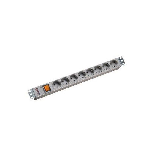 Listwa zasilająca Bachmann 48.30cm (19") ALU 1U, 8-drożna, jasnoszary RAL7035, styk z uziemieniem, 2 m, RAL 7035, z przełącznikiem W komplecie wsporni