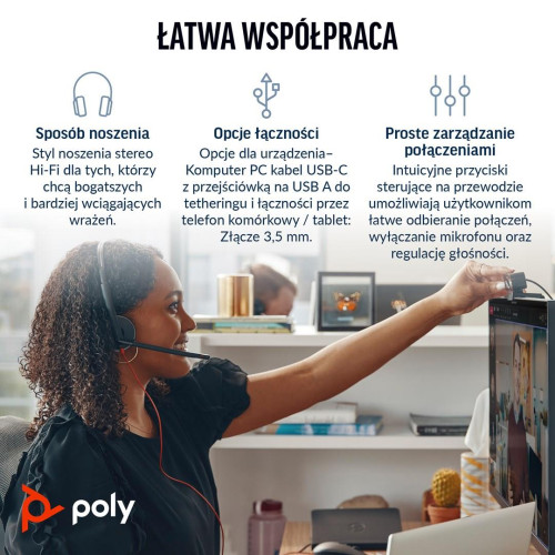 Poly Blackwire 3225 Stereo USB-C Headset +3.5mm Plug +USB-C/A Adapter (Bulk)-20433237