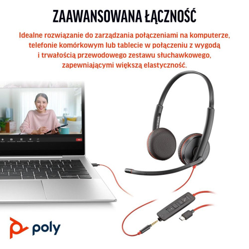 Poly Blackwire 3225 Stereo USB-C Headset +3.5mm Plug +USB-C/A Adapter (Bulk)-20433240