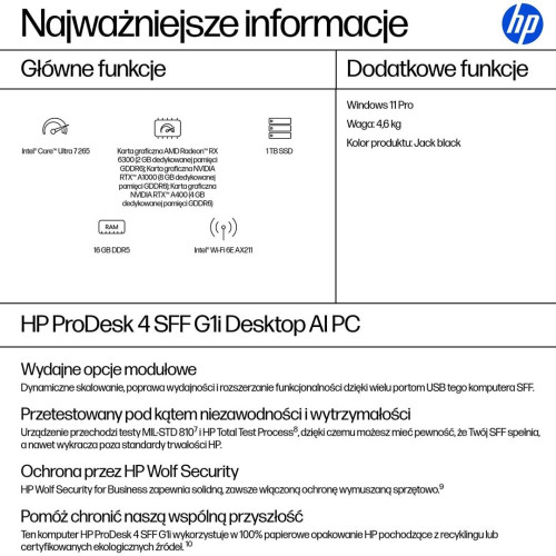HP ProDesk 4 SSF G1i Desktop AI PC Ultra 7 265 16GB DDR5 SSD1TB Arc W11Pro 3Y OnSite-20788171