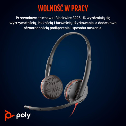 Poly Blackwire 3225 Stereo USB-C Headset +3.5mm Plug +USB-C/A Adapter (Bulk)-20941988