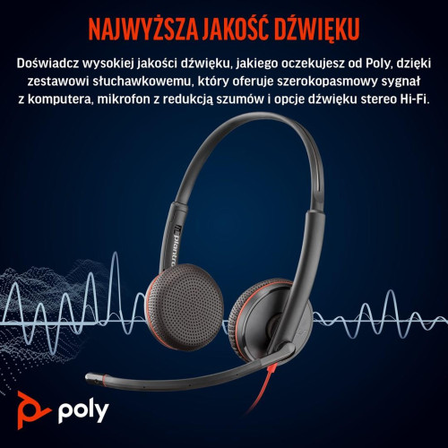 Poly Blackwire 3225 Stereo USB-C Headset +3.5mm Plug +USB-C/A Adapter (Bulk)-20941989
