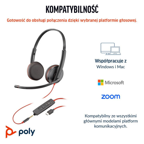 Poly Blackwire 3225 Stereo USB-C Headset +3.5mm Plug +USB-C/A Adapter (Bulk)-20941990