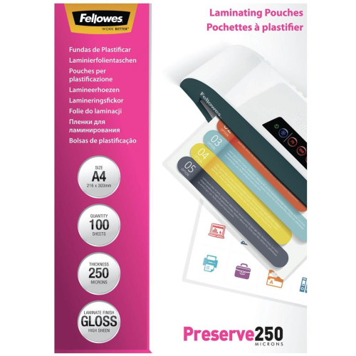 Laminator Pouch Glossy/A4 250 100PCS 5401802 Fellowes-20969698