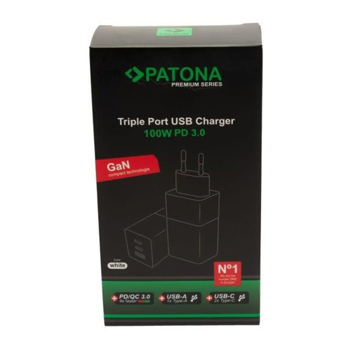 PATONA Premium Ładowarka GaN PD100W 2xUSB-C 1xUSB-A PD3.0 QC3.0 kolor biały-20980689