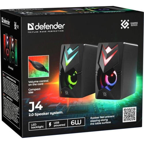 DEFENDER GLOSNIKI PC J4 2.0 6W LED USB CZARNE 65964-20994286