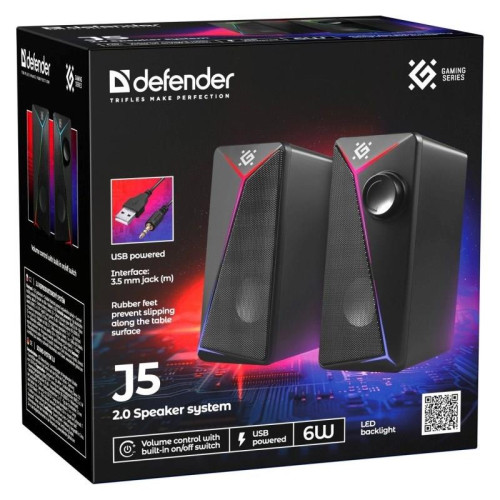 DEFENDER GLOSNIKI PC J5 2.0 6W LED USB CZARNE 65965-20994330
