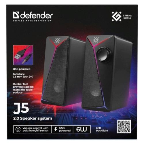 DEFENDER GLOSNIKI PC J5 2.0 6W LED USB CZARNE 65965-20994331