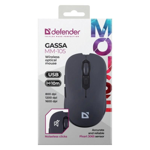 DEFENDER MYSZ BEZPRZEWODOWA GASSA MM-105 RF SILENT CLICK CZARNA 52105-20994928