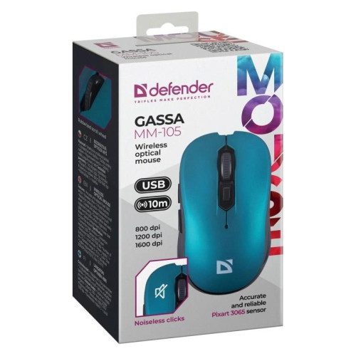 DEFENDER MYSZ BEZPRZEWODOWA GASSA MM-105 RF SILENT CLICK NIEBIESKA 52102-20994938