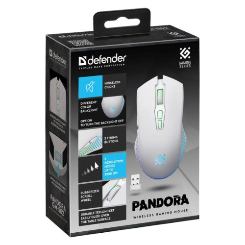 DEFENDER MYSZ BEZPRZEWODOWA PANDORA GM-502 RF 3200DPI 7P BIAŁA 52502
