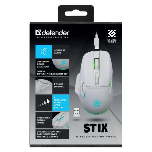 DEFENDER MYSZ BEZPRZEWODOWA STIX GM-009 RF 3200DPI 7P BIAŁA 52009-20994973