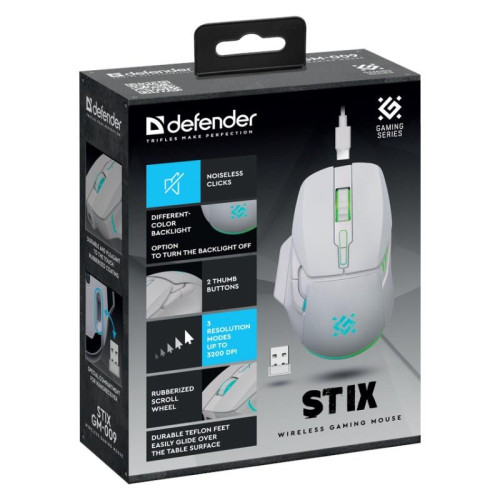 DEFENDER MYSZ BEZPRZEWODOWA STIX GM-009 RF 3200DPI 7P BIAŁA 52009-20994974
