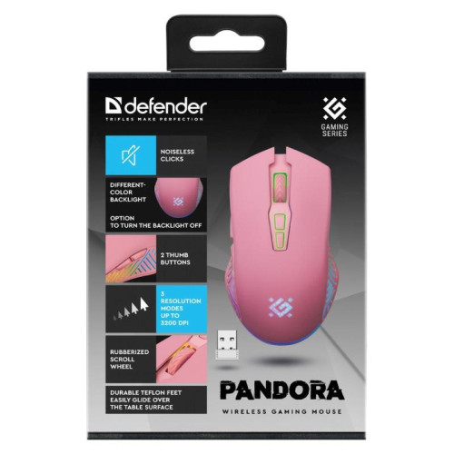 DEFENDER MYSZ BEZPRZEWODOWA PANDORA GM-502 RF 3200DPI 7P RÓŻOWA 52501-20994980