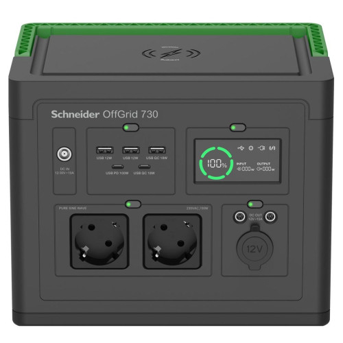 Przenośna elektrownia APC OffGrid 730, 738 Wh litowo-jonowa, LCD, 2 gniazda CEE 7/3 Schuko, Sinewave, 3 USB-A, 2 USB-C, Ładowarka bezprzewodowa