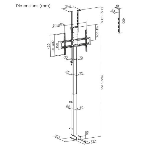 MACLEAN UCHWYT ELEKTRYCZNY SUFITOWO-PODŁOGOWY, WYSUWANY, 43''-88'', VESA 600X400, MAX 60KG, 100-240V AC,50/60HZ; MC-125