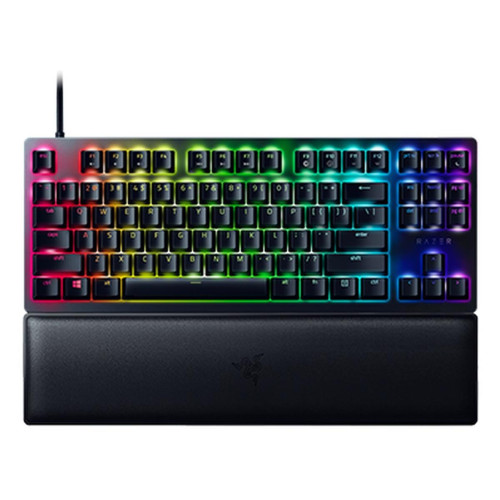 Razer Łowca V2 bez klaw. num., klaw. do gier, optyczna, LED RGB, Stany Zjednoczone, czarny, przewodowe, klikający fioletowy przełącznik
