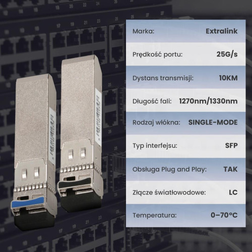 Extralink Moduł SFP28 WDM SFP28 25G 25Gbps 1270/1330nm, single mode, 10km, LC, DOM, para-21179632