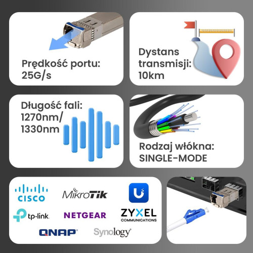 Extralink Moduł SFP28 WDM SFP28 25G 25Gbps 1270/1330nm, single mode, 10km, LC, DOM, para-21179634