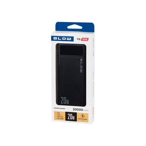 BLOW POWER BANK 20000MAH QC+PD 20W + LIGHTNING CZARNY PB20E-21179828