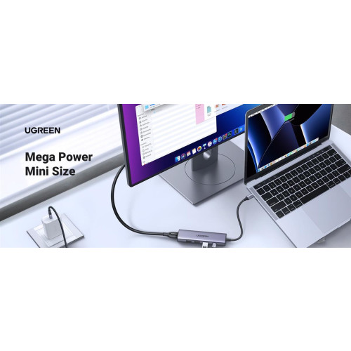 Ugreen Wielofunkcyjny HUB 5w1 USB-C - HDMI 1.4 / 3 x USB-A / USB-C PD 100W CM511 - szary-21360818