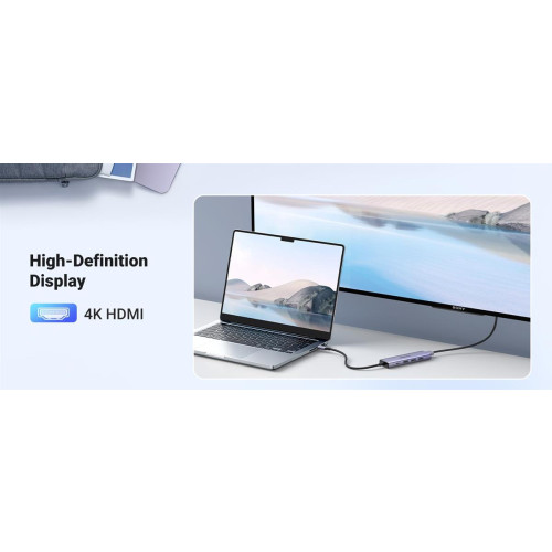 Ugreen Wielofunkcyjny HUB 5w1 USB-C - HDMI 1.4 / 3 x USB-A / USB-C PD 100W CM511 - szary-21360821