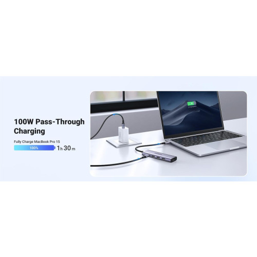Ugreen Wielofunkcyjny HUB 5w1 USB-C - HDMI 1.4 / 3 x USB-A / USB-C PD 100W CM511 - szary-21360826