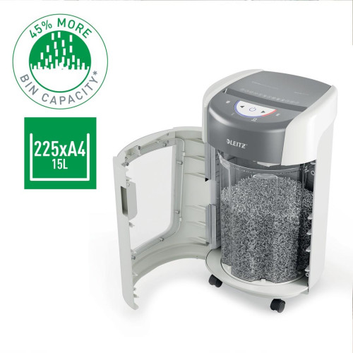 Niszczarka Leitz IQ OptiMax Home Office 225, 15l, P5, 6 kartek, Automatyczny Start/Stop, Funkcja cofania, Obrotowy pojem