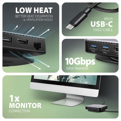 AXAGON HMC-UFO USB-C Hub, M.2 SATA/NVMe, 1 Gbit/s Ethernet, 384 kHz Audio - schwarz/silber-21526038