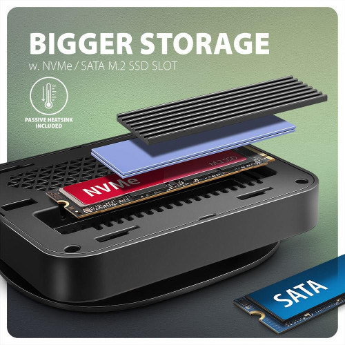 AXAGON HMC-UFO USB-C Hub, M.2 SATA/NVMe, 1 Gbit/s Ethernet, 384 kHz Audio - schwarz/silber-21526045