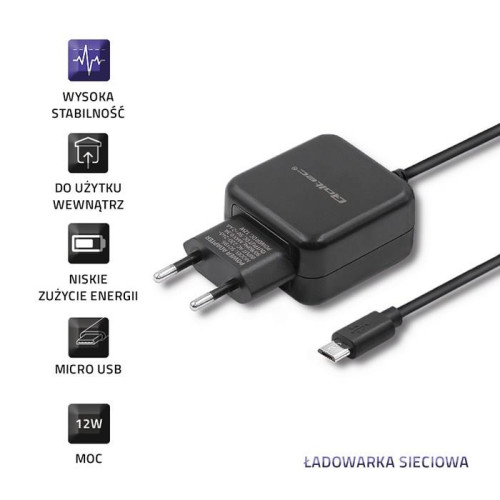 QOLTEC ŁADOWARKA SIECIOWA MICRO USB, 5V, 2.4A, 12W, CZARNA-2156332