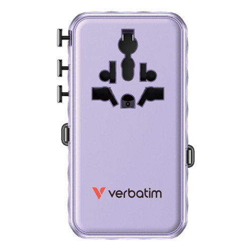 VERBATIM CHARGE 'N' TRAVEL 70W 2C CHOWANY UNIWERSALNY ADAPTER PODRÓŻNY FIOLETOWY-21605698