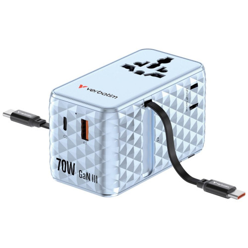 Uniwersalny adapter podróżny Verbatim Charge 'N' Travel 70W 2C niebieski-21605704