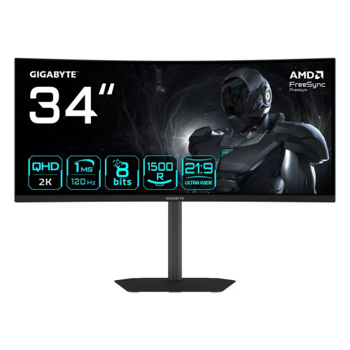 Monitor Gigabajt GS34WQC A 34" SS VA WQHD 120Hz 1ms 3440x1440 300cd/m2 Ilość portów HDMI: 1