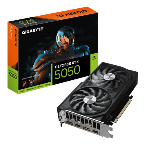 Karta graficzna Gigabyte GeForce RTX 5050 WINDFORCE OC V2 8G, Technologia NVIDIA, 8 GB, GeForce RTX 5050, Pamięć GDDR6, Ilość portów HDMI: 2, Złącze P