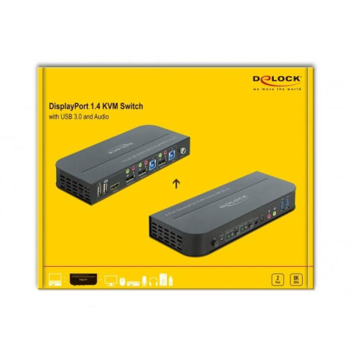 KVM Switch DisplayPort 1.4 8K z USB 3.0 i Audio - KVM / audio / USB switch - 2 porty-21648322