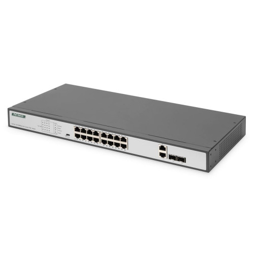 Switch Fast Ethernet PoE z 16 portami PoE + 2 Combo, 250W budżetu PoE