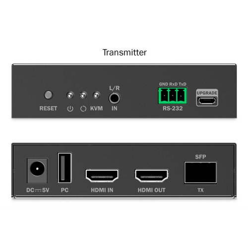 Przedłużacz (extender) światłowodowy HDMI 4K/60Hz z KVM USB 1.1 przez IP 1G, do 40km/300m, max. 253 odbiorniki, HDMI
