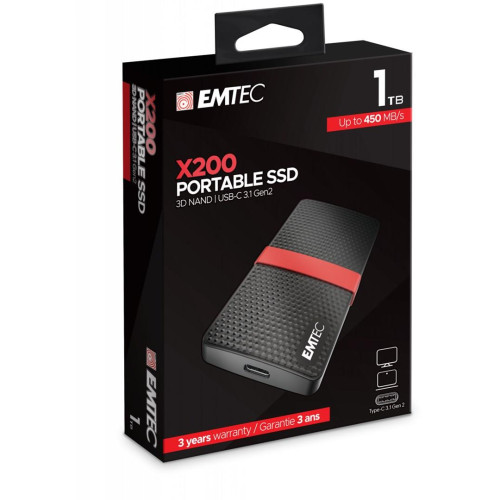 EMTEC SSD Power Plus X200 - Dysk SSD - 1TB - zewnętrzny (przenośny) - USB 3.1 Gen 1 (złącze USB-C)-21662768