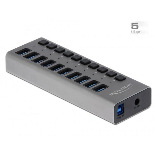Delock Zewnętrzny USB 3.0 Hub z 10 portami i przełącznikami