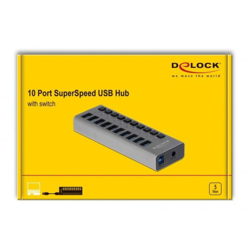 Delock Zewnętrzny USB 3.0 Hub z 10 portami i przełącznikami-21663346