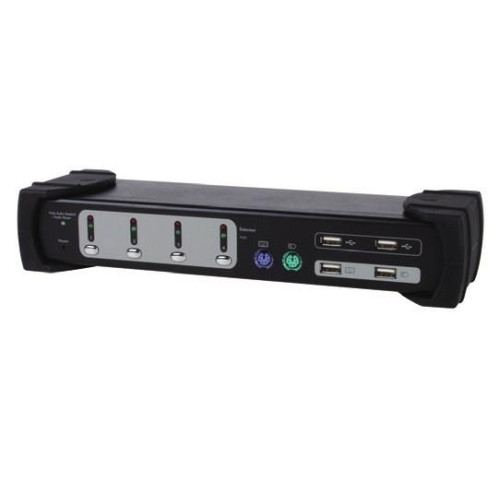 Wyposaż się w 4-portowy monitor Combo - przełącznik KVM/Audio/USB - PS/2, USB - 4 x KVM/Audio - 1 użytkownik lokalny - komputer stacjonarny