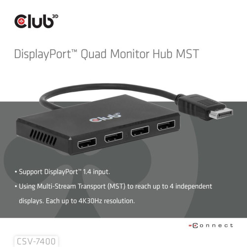 Hub USB Club Hub 3D MST (Multi Stream Transport) DisplayPort 1.4 na 4x DisplayPort, Cztery monitory, 4x 4K30Hz, 8K30Hz-2