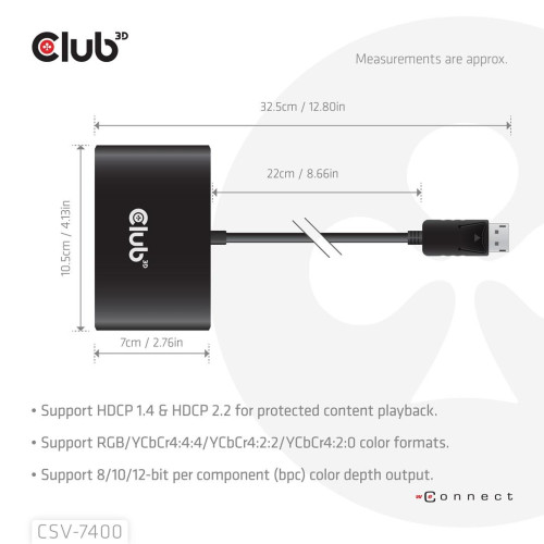 Hub USB Club Hub 3D MST (Multi Stream Transport) DisplayPort 1.4 na 4x DisplayPort, Cztery monitory, 4x 4K30Hz, 8K30Hz-2