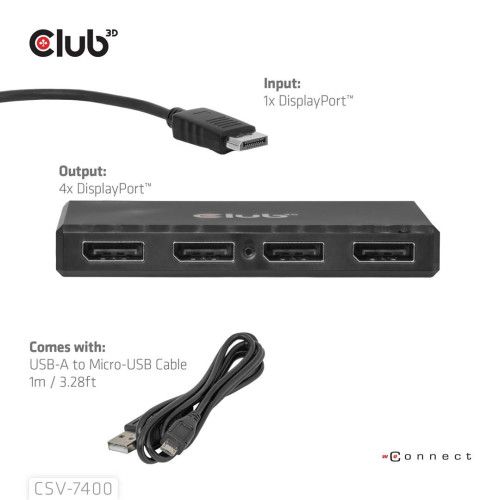 Hub USB Club Hub 3D MST (Multi Stream Transport) DisplayPort 1.4 na 4x DisplayPort, Cztery monitory, 4x 4K30Hz, 8K30Hz-2