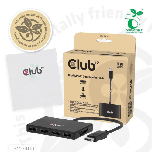 Hub USB Club Hub 3D MST (Multi Stream Transport) DisplayPort 1.4 na 4x DisplayPort, Cztery monitory, 4x 4K30Hz, 8K30Hz-2