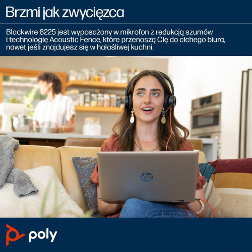 Zestaw słuchawkowy POLY Blackwire 8225 Stereo 8X225AA USB-C z certyfikatem Microsoft Teams + przejściówka USB-C/A-216